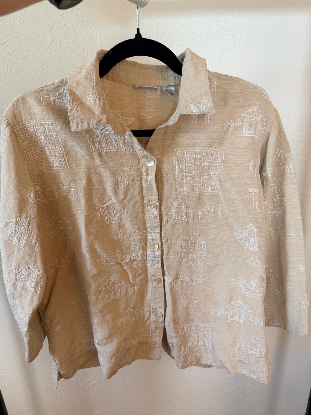 Chico’s Embroidered Silk Linen Jacket Orient Inspired Button‎ Boxy Women’s Sz 2